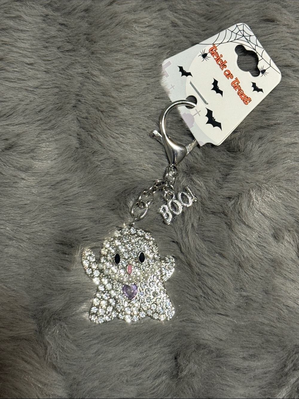 Silver Sparkle 'Boo' Ghost Bag Charm - Silver
